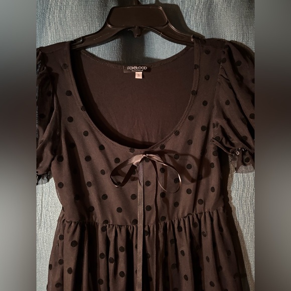 Foxblood Polka Dot Mini Babydoll Mesh Dress - Picture 2 of 10